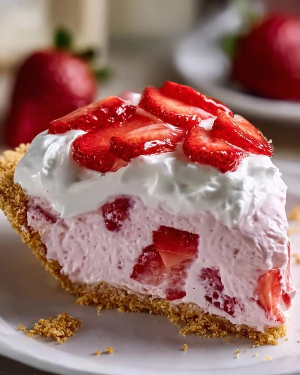 Delicious Strawberry Cream Cheese Pie topped with fresh strawberries