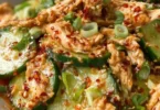 Delicious Thai Cucumber Salad with Chicken, vibrant ingredients and fresh flavors