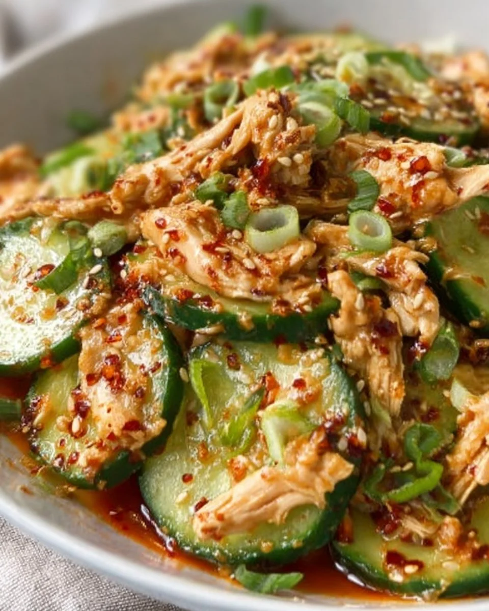 Delicious Thai Cucumber Salad with Chicken, vibrant ingredients and fresh flavors