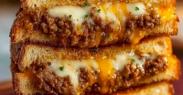 Mouthwatering cheesy ground beef melt topped with melted cheese and fresh ingredients
