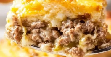 Delicious White Castle casserole served on a plate with toppings